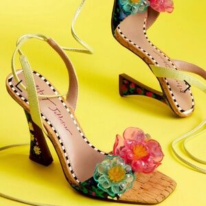 Betsey Johnson Delany Green Multi Lace-up Heels